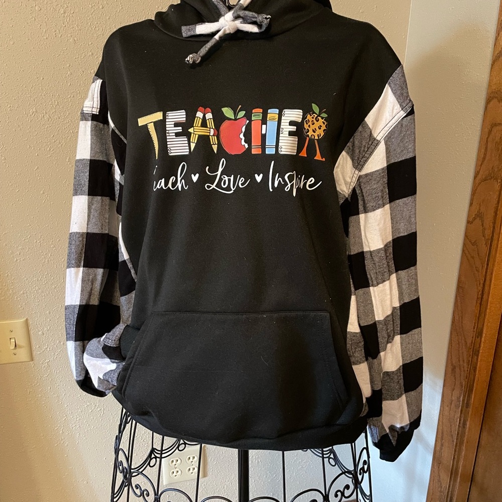 TEACHER Black Sweatshirt/Flannel Shirt combo - Handmade!